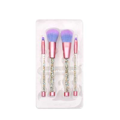 DEENER 4pcs High Quality Glitter Handle Makeup Brushes, Vegan Brushes Makeup