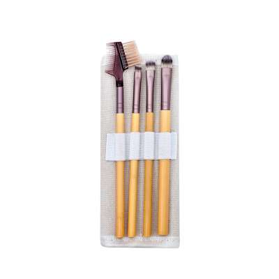 DEENER 4 pcs Vegan synthetic brushes makeup cosmetic bamboo set with white canvas bag